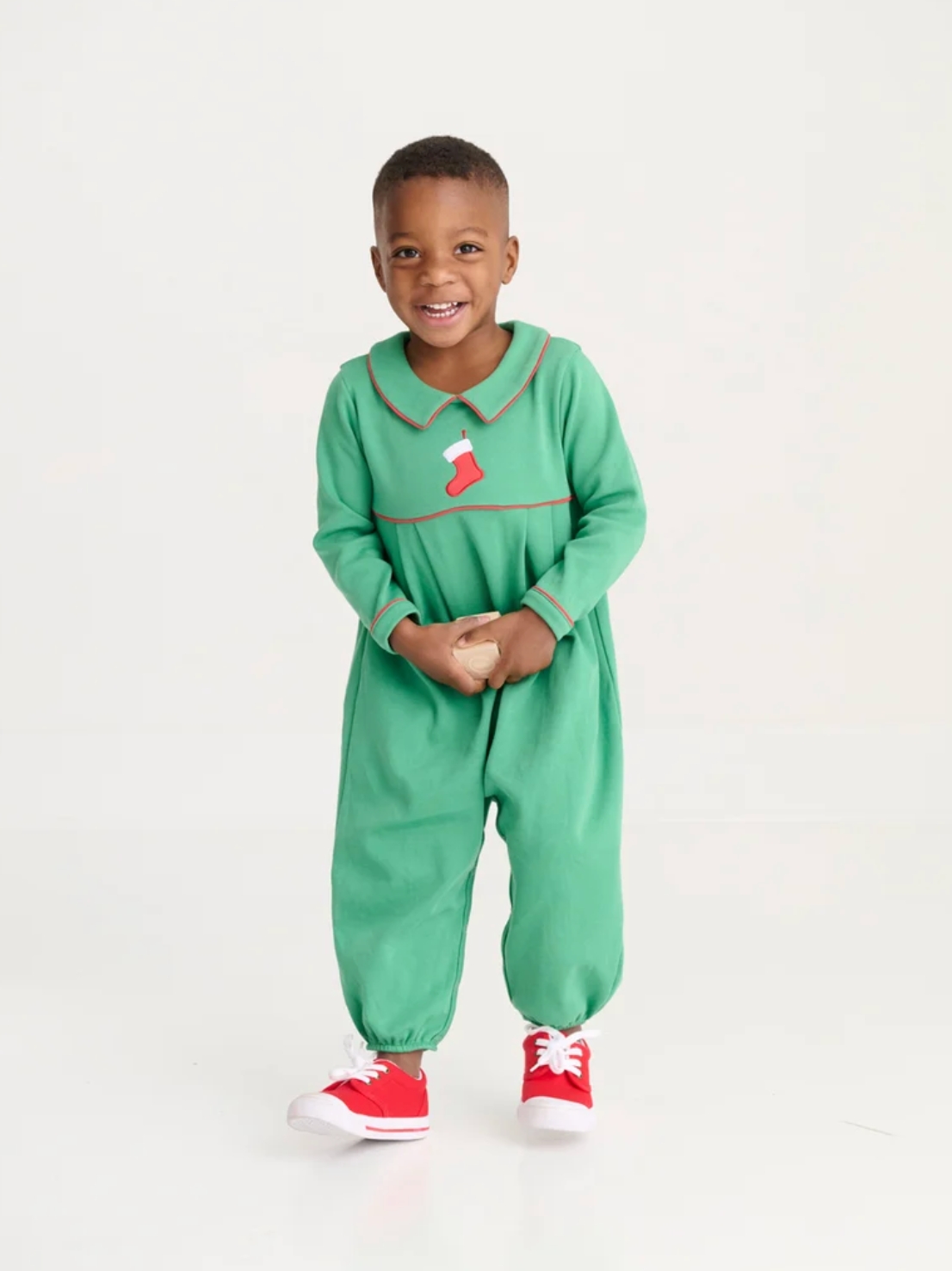 Bradford Romper - Stocking Embroidery - Kiawah Kelly Green, LS with Collar