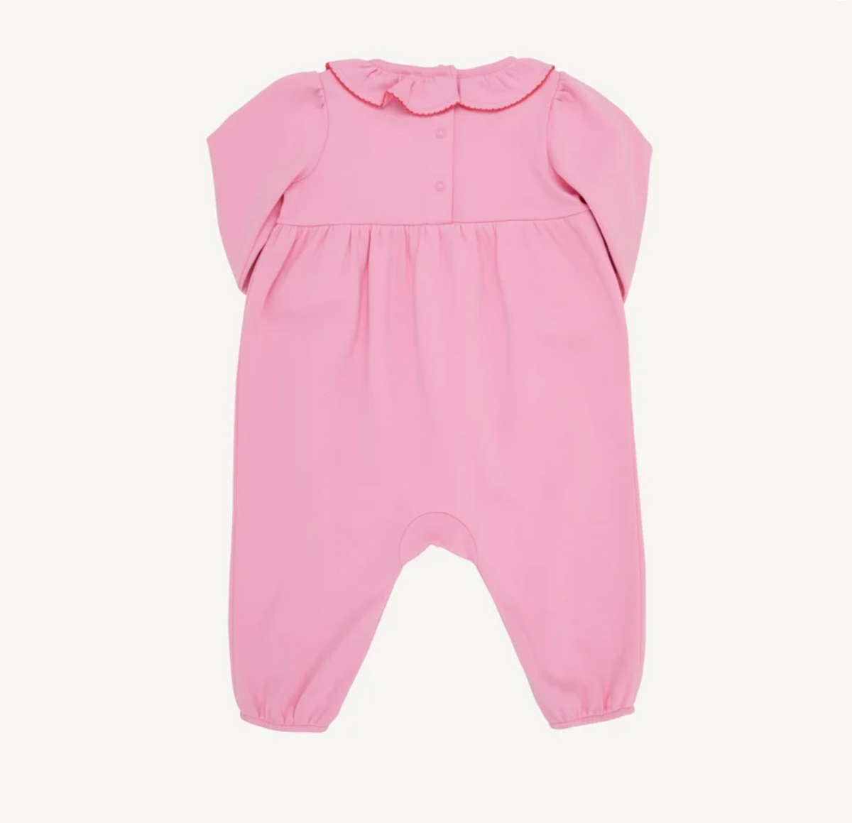 Ramona Ruffle Romper - Wreath Embroidery -Hamptons Hot Pink Pima