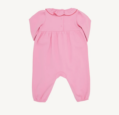 Ramona Ruffle Romper - Wreath Embroidery -Hamptons Hot Pink Pima