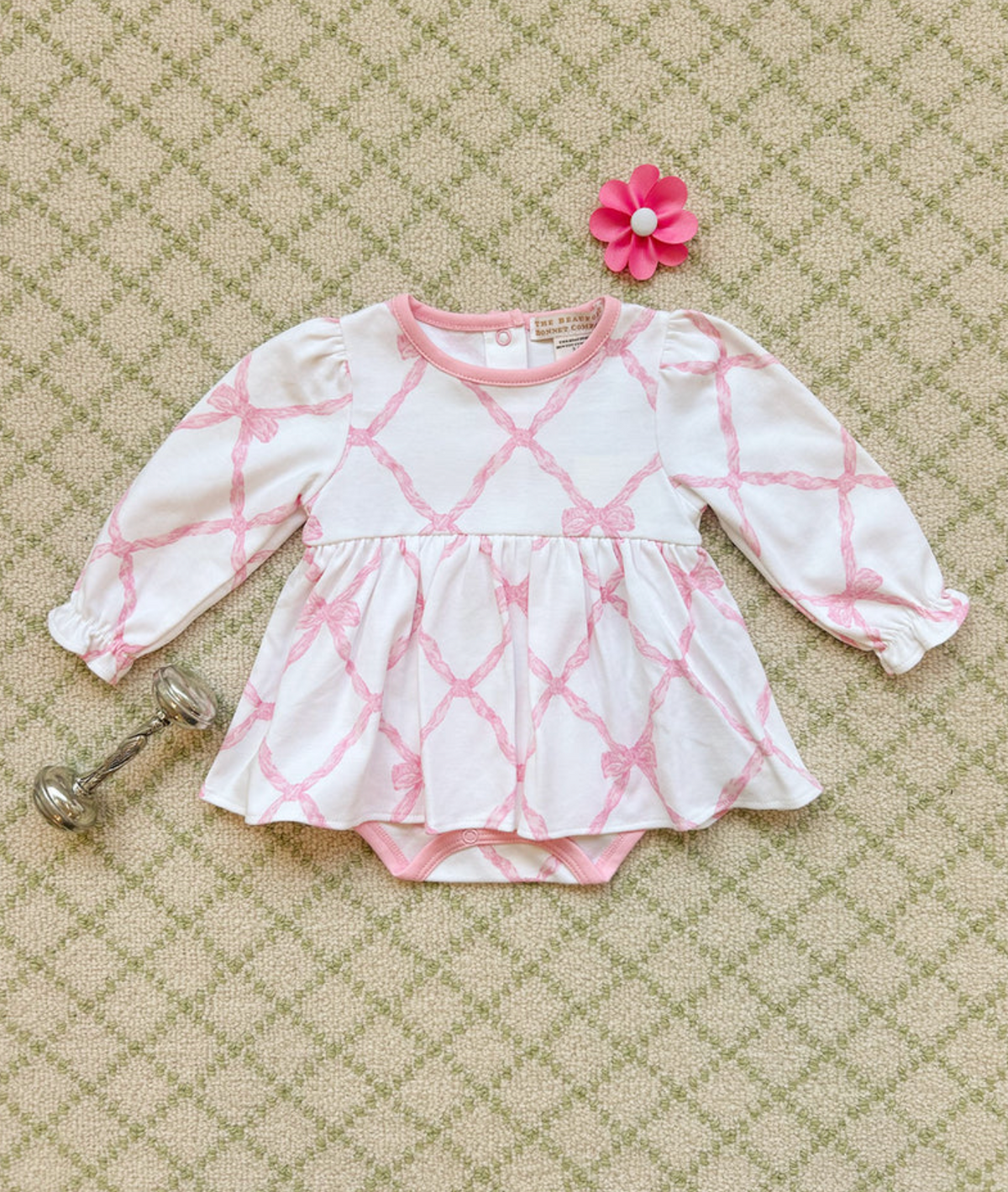 Daisy Diaper Cover Dress Belle Meade Bow/Pier Party Pink Long Sleeve