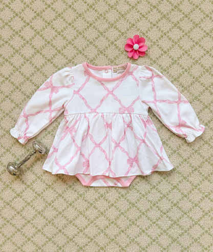 Daisy Diaper Cover Dress Belle Meade Bow/Pier Party Pink Long Sleeve
