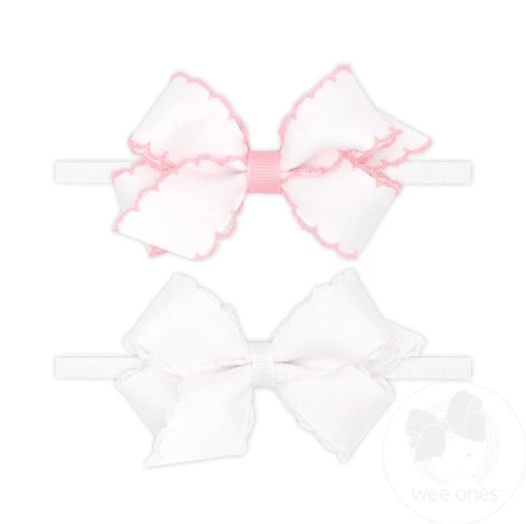 Mini Grosgrain Bows with Moonstitch Edge on Skinny Nylon Band - 2 Pack Wee Ones