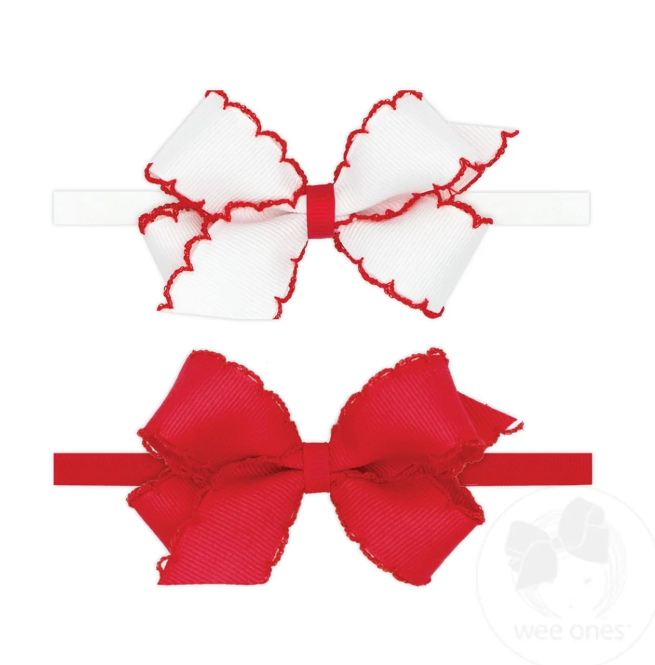Mini Grosgrain Bows with Moonstitch Edge on Skinny Nylon Band - 2 Pack Wee Ones