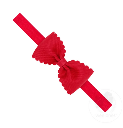 Small Scalloped Edge Grosgrain Bowtie on Matching Elastic Band
