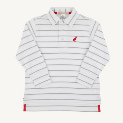 Prim & Proper Polo Grantley Gray Stripe with Richmond Red Stork