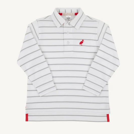 Prim & Proper Polo Grantley Gray Stripe with Richmond Red Stork