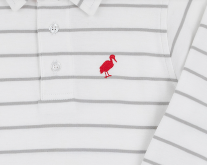 Prim & Proper Polo Grantley Gray Stripe with Richmond Red Stork