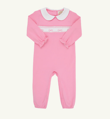 Rigsby Romper Bow Smocking Hamptons Hot Pink with Worth Avenue White