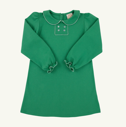 Banks Button Dress Kiawah Kelly Green and White Long Sleeve
