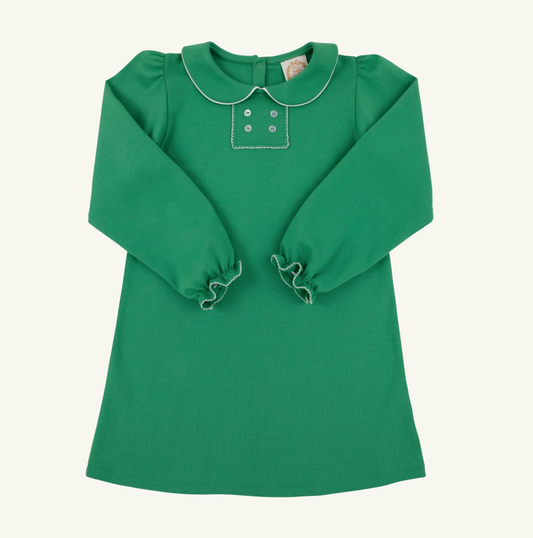 Banks Button Dress Kiawah Kelly Green and White Long Sleeve
