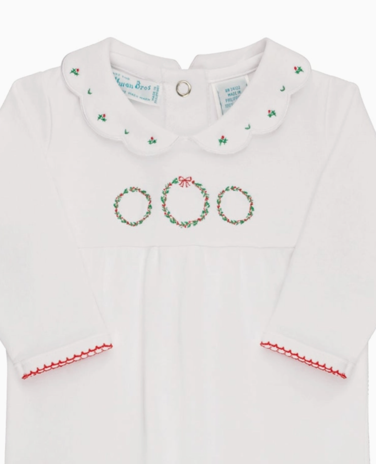 Girls Holiday Wreath Cotton Baby Romper