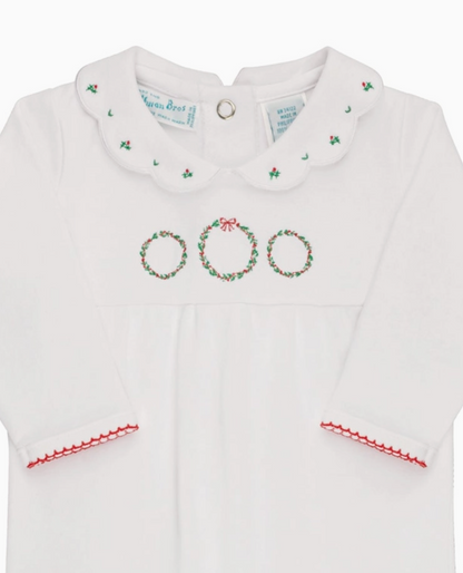 Girls Holiday Wreath Cotton Baby Romper
