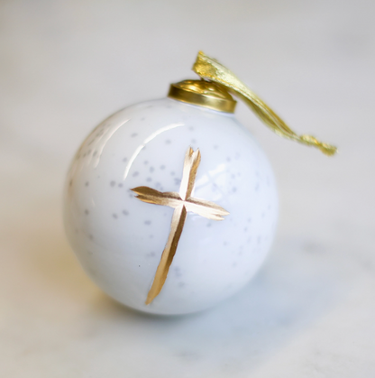 Cruix Glass Ball Ornament with Gold Cross Accent