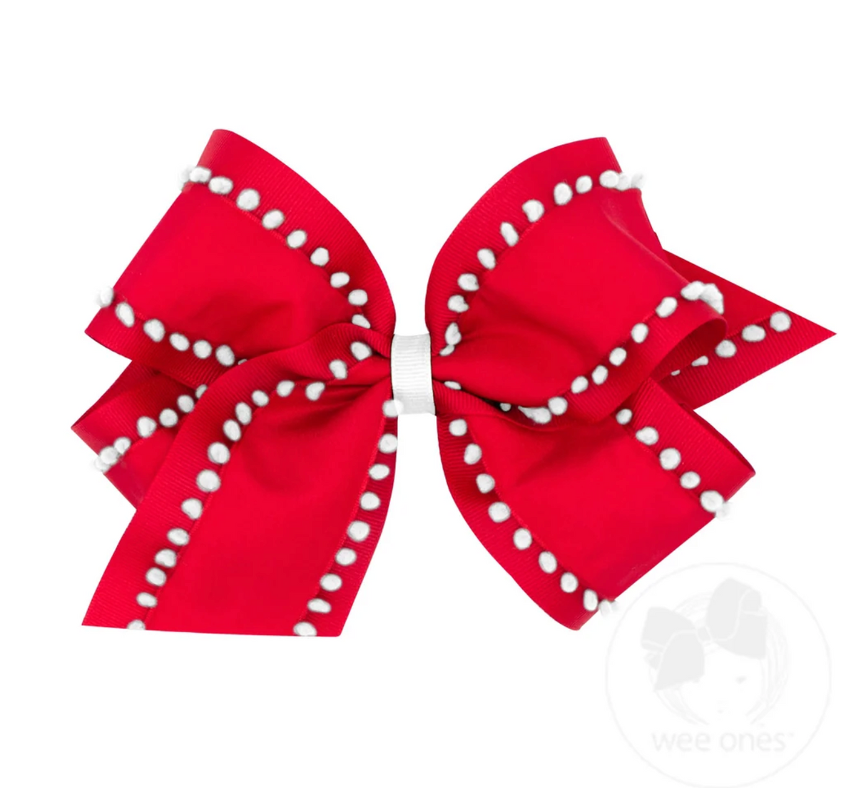 King Holiday Style Pom-Pom Edge Grosgrain Overlay Girls Hair Bow