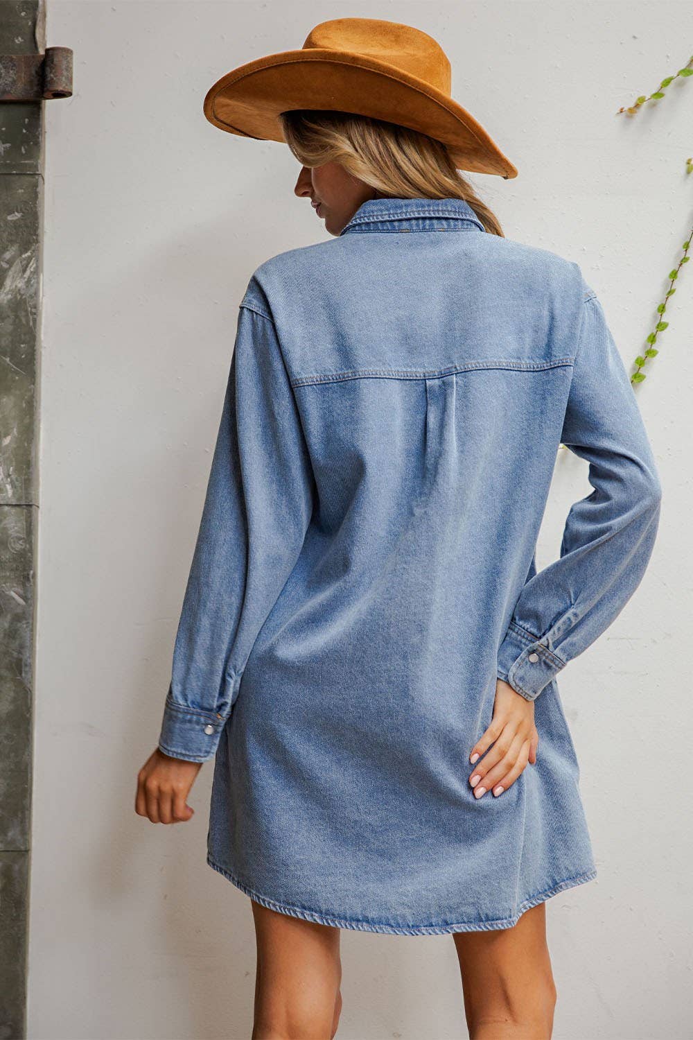 Mineral Washed Embroidered Yoke Denim Mini Dress