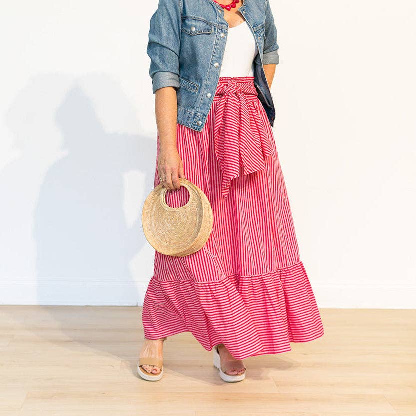 Charlene Maxi Skirt - Stripe with Front Tie