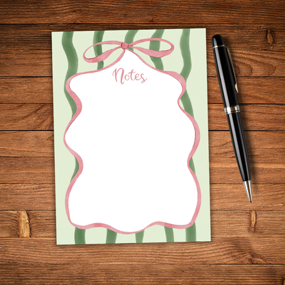Notes - Pink Bow & Green Stripe Watercolor Notepad