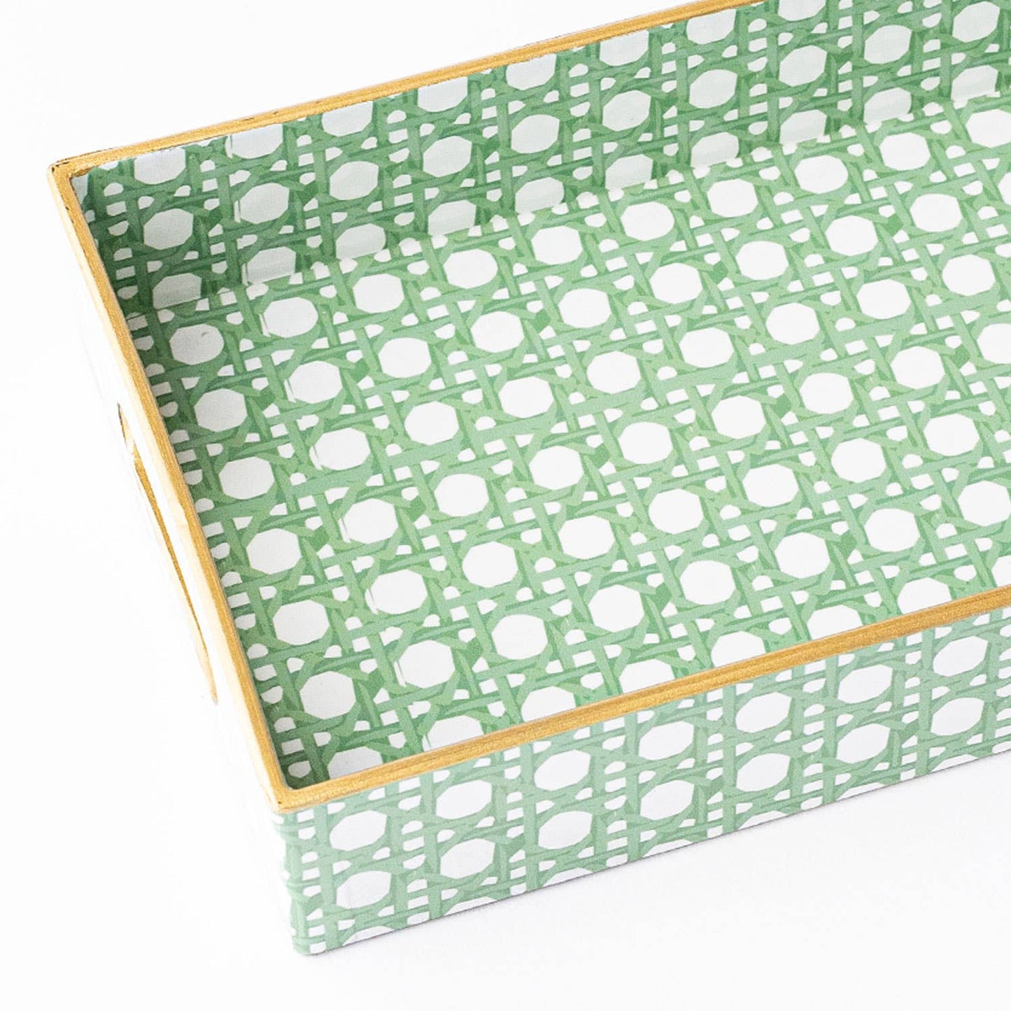 Decorative Vanity Tray, Green Cane Print Resin