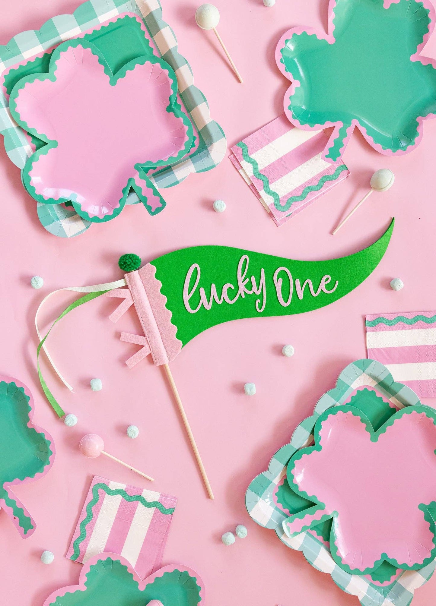 Pink and Green Stripes with Ric Rac Cocktail Napkins (24ct)