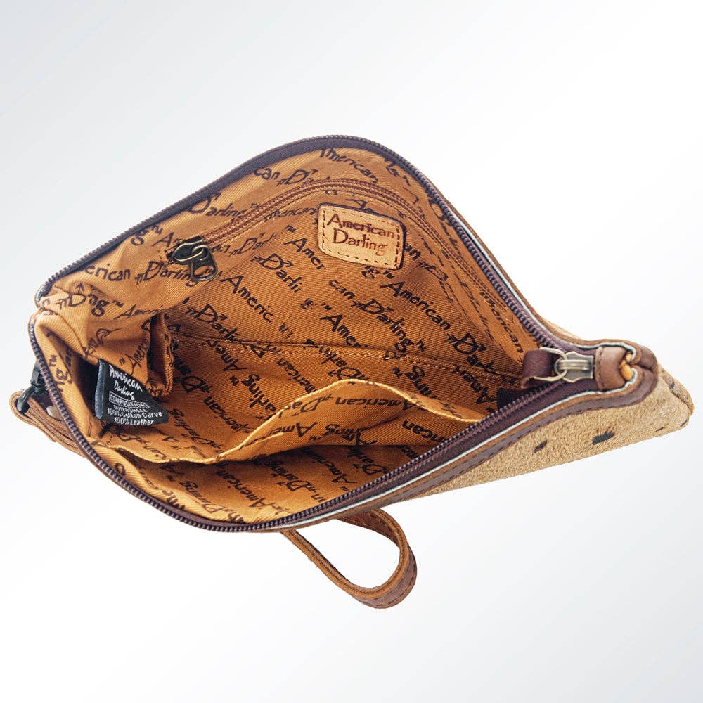 Tan Printed Leather Wristlet