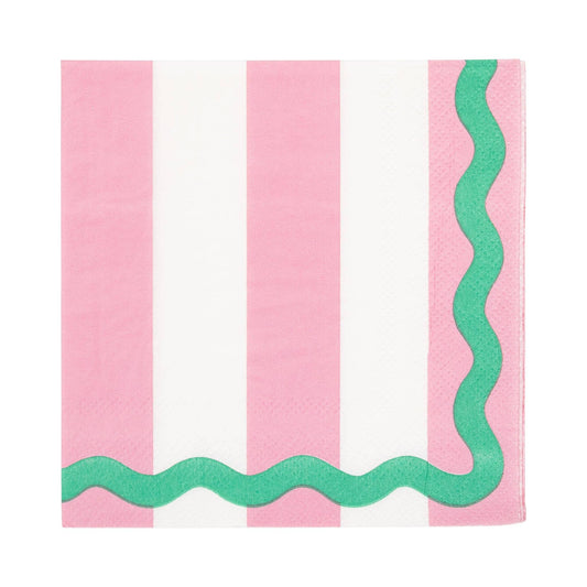 Pink and Green Stripes with Ric Rac Cocktail Napkins (24ct)