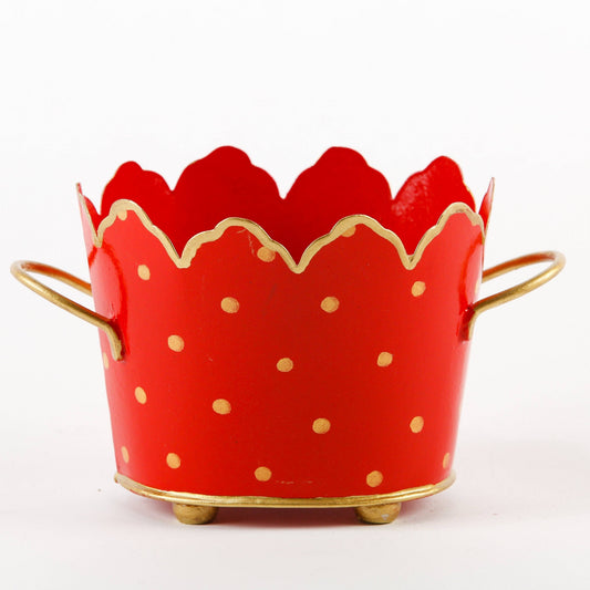 LUX: Cachepot in Red and Gold Polkadots