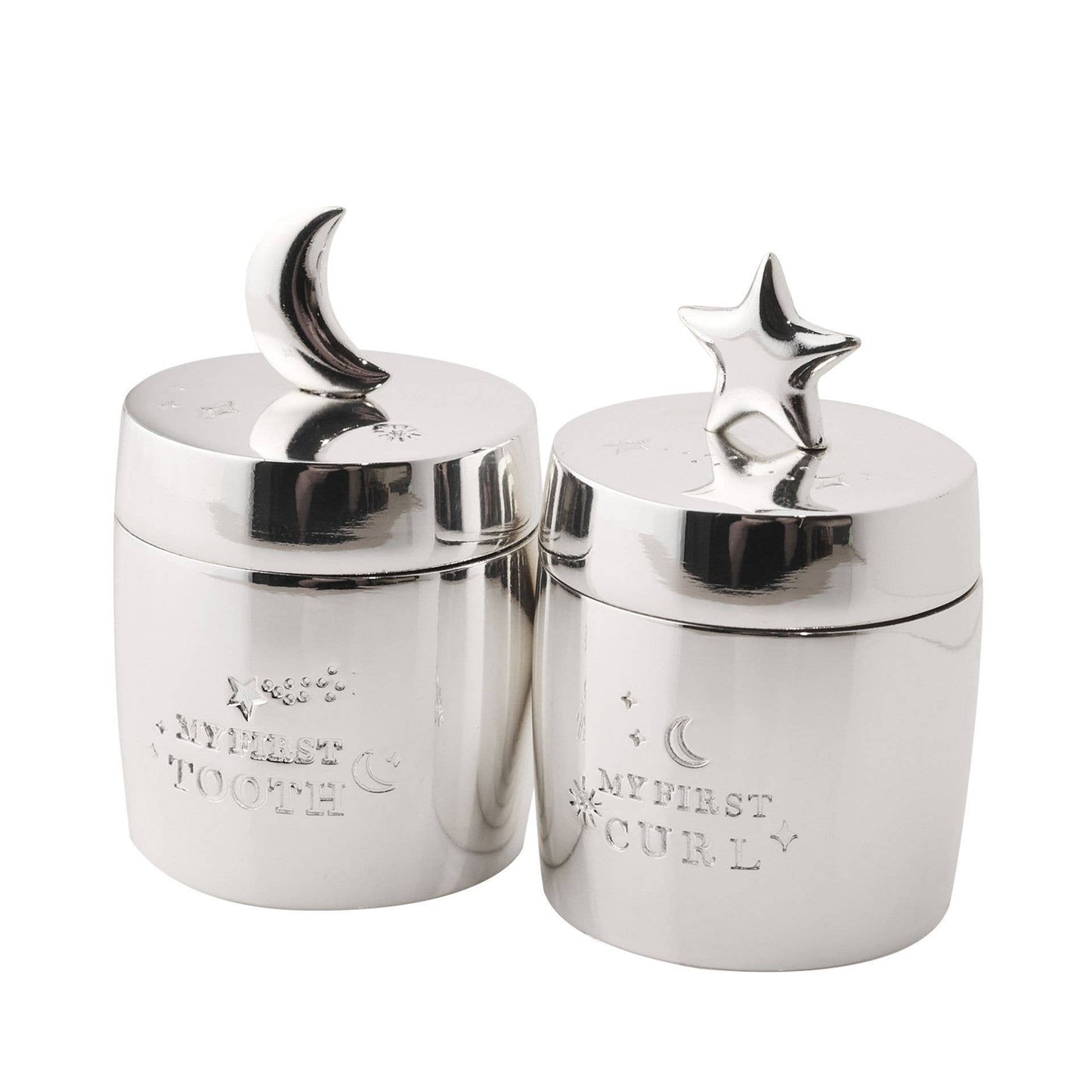 Star & Moon Silver Plated Barrel Shaped Keepsake Boxes (set of 2)