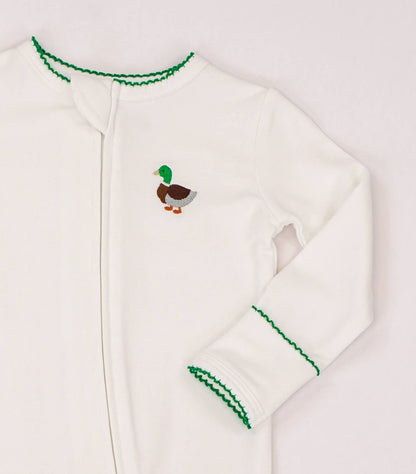 Pip Embroidered Zip Romper - Mallard Duck