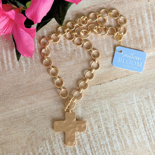 Gilded Grace Cross Statement Necklace