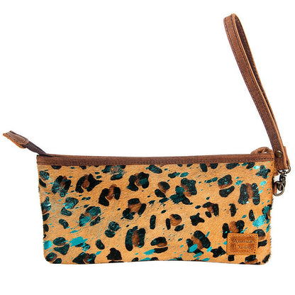 Wristlet - Cheetah Print Leather with Turquoise