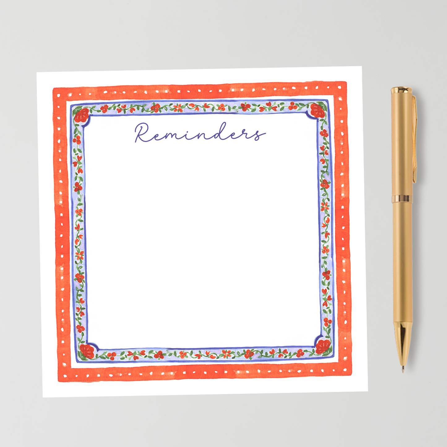 Reminders - Vintage Floral Block Print Square Notepad