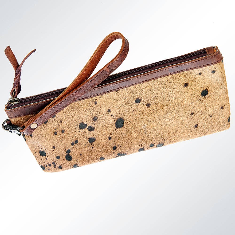 Tan Printed Leather Wristlet