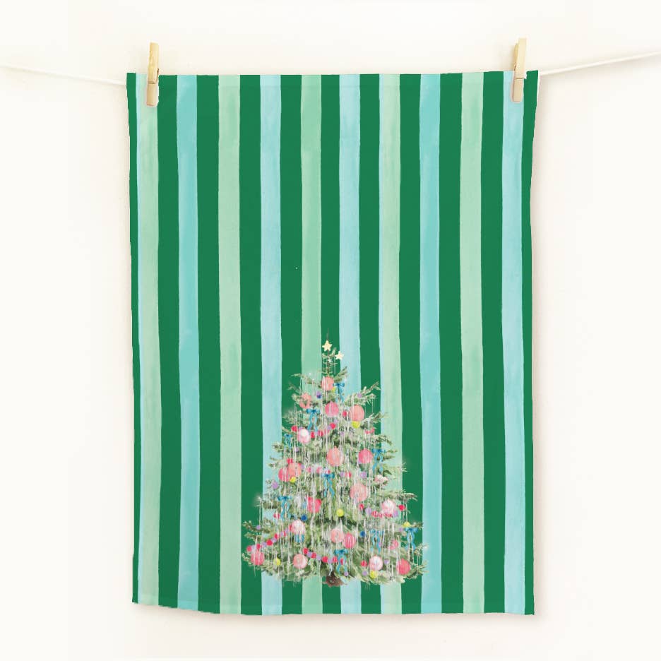 Vintage Tinsel Christmas Tree Holiday Tea Towel
