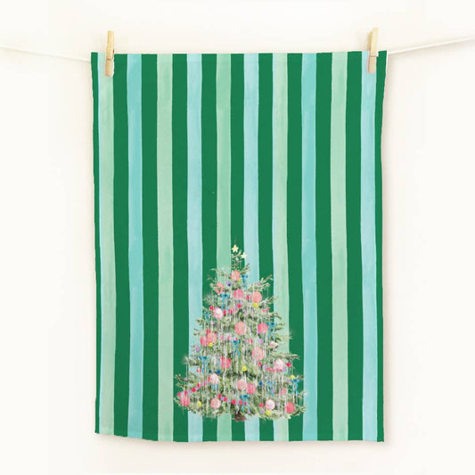 Vintage Tinsel Christmas Tree Holiday Tea Towel