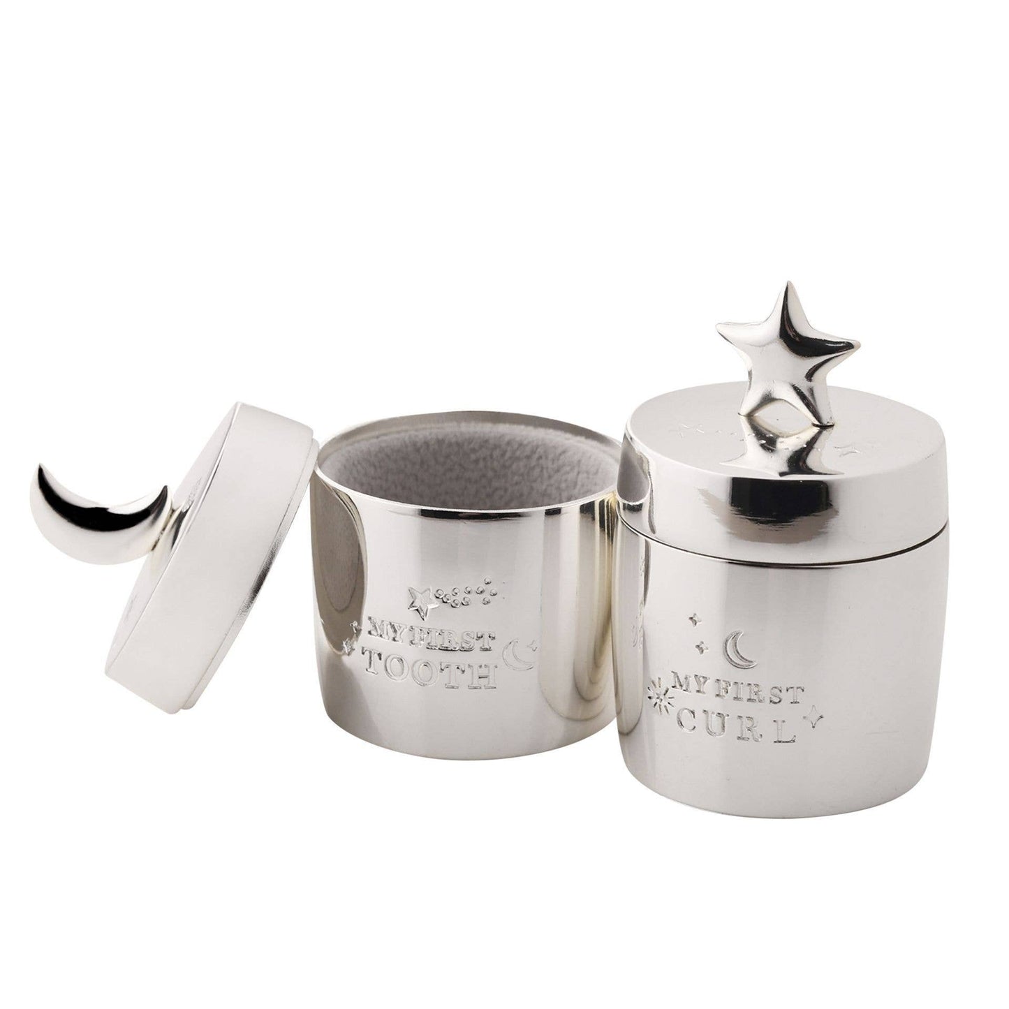 Star & Moon Silver Plated Barrel Shaped Keepsake Boxes (set of 2)