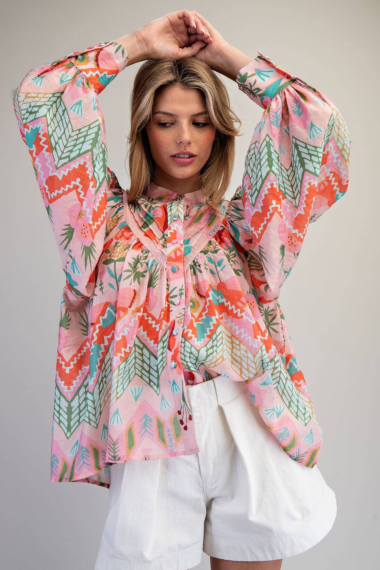 Ocean Pop Floral Pleated Down Blouse