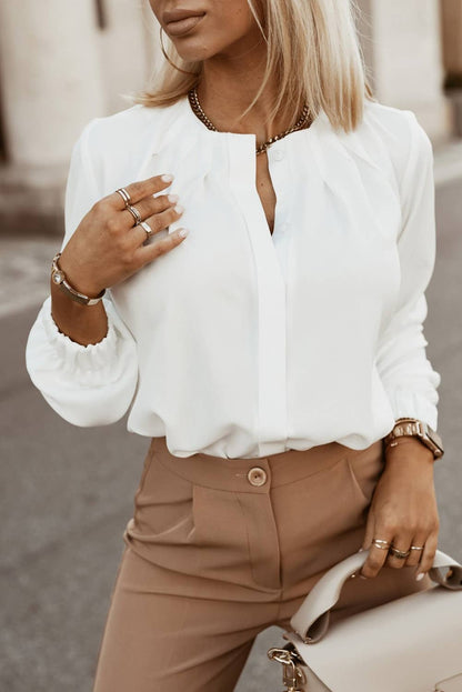 Gathered Stretch Cuff Shirt White