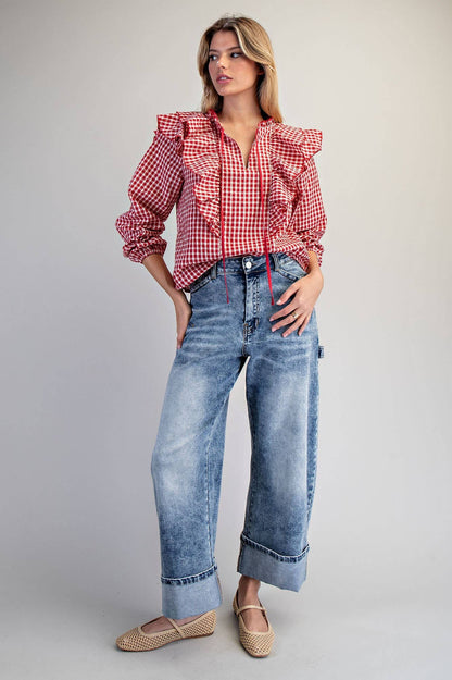 Red Gingham Ruffled Blouse