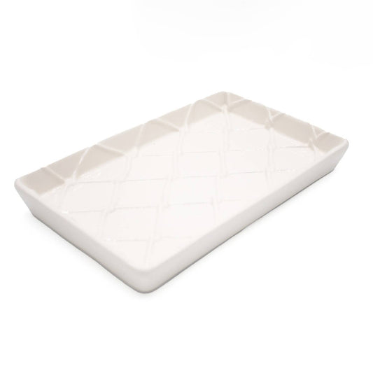 White Textured Ceramic Guest Towel Tray