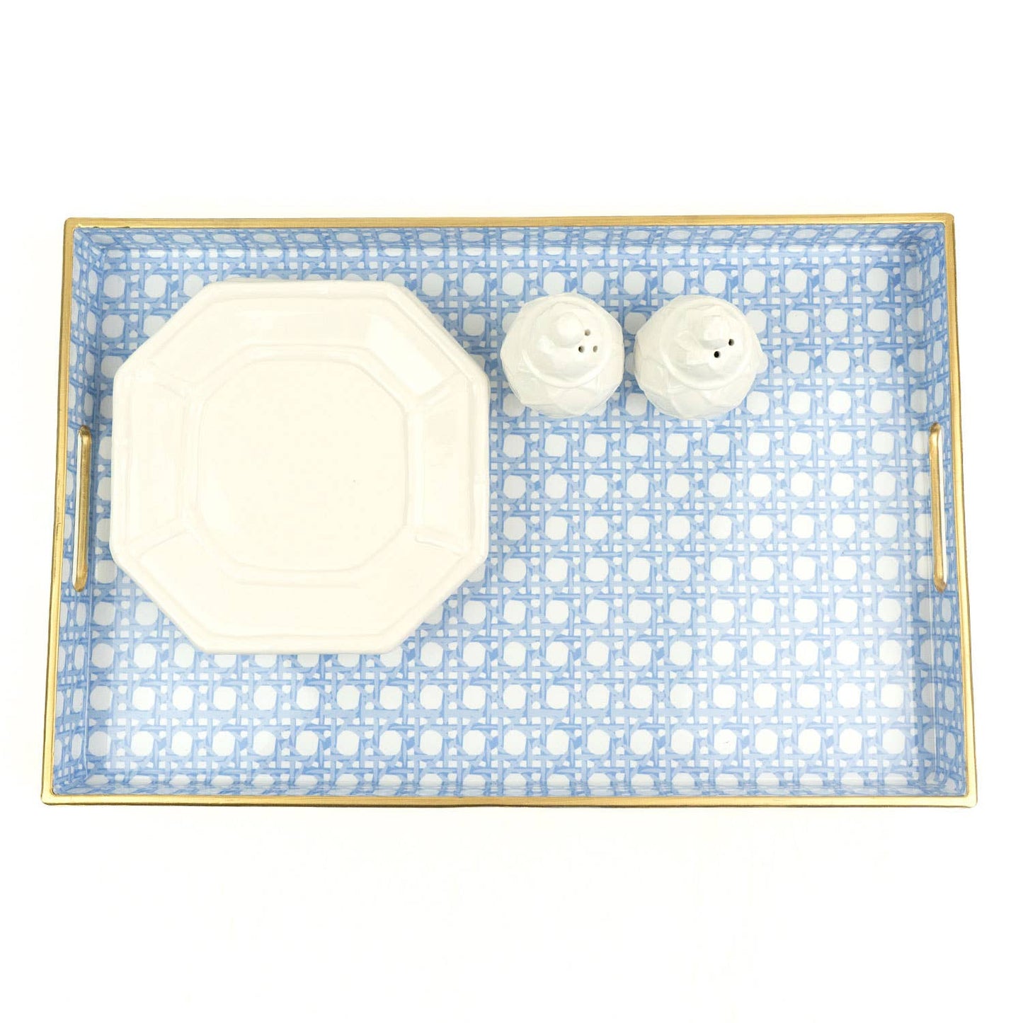 Rectangular Serving Tray, Blue Cane Print, Resin