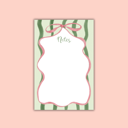 Notes - Pink Bow & Green Stripe Watercolor Notepad