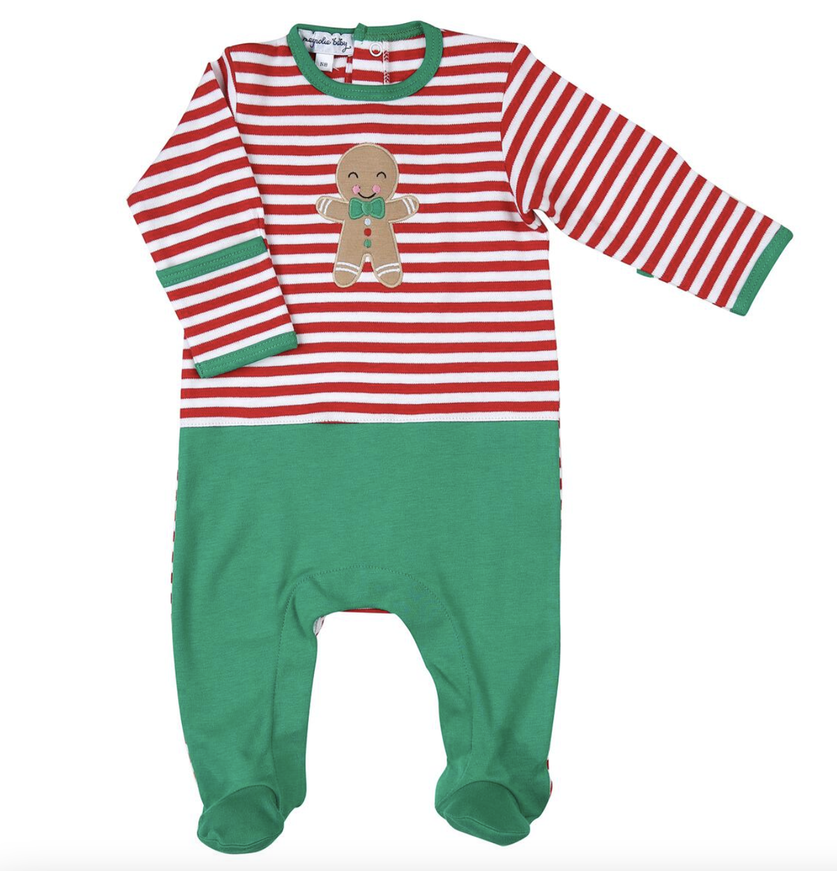 MB Be Jolly Applique Back Snap Footie Red