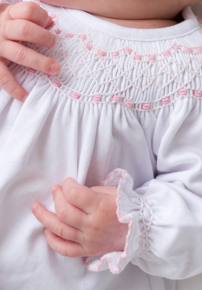 TBBC Sweetly Smocked Greeting Gown - White with Pink or Blue