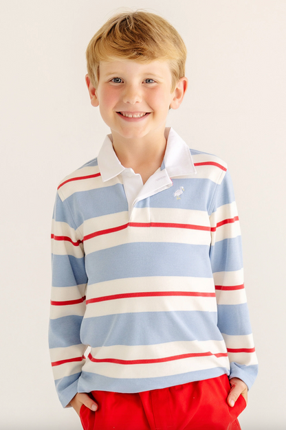 TBBC Rollins Rugby Shirt- Barrington Blue/Richmond Red/PalmettoPearl/White
