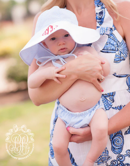 TBBC Sawyer Sun Hat Breakers Blue Seersucker with Worth Avenue White