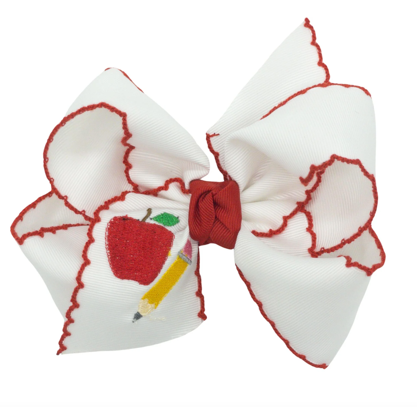 Beyond Creations Large Apple and Pencil Embroidered Hair Bow