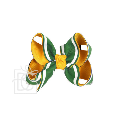 Green, Gold, & White Layered Striped Bow - Beyond Creations
