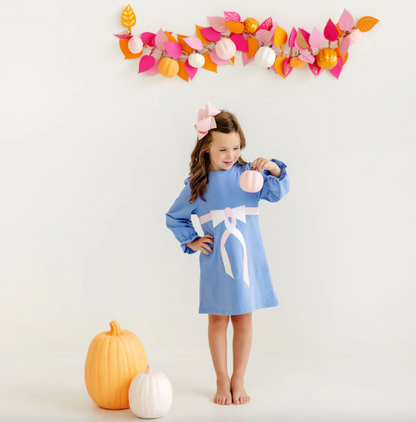 TBBC Eliza's Applique Dress Barbados Blue with Palm Beach Pink & Worth Avenue White Bow