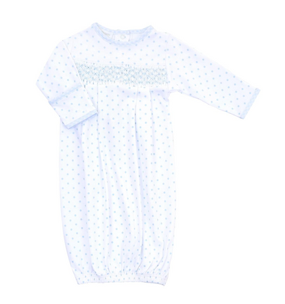 MB Gingham Dots Essentials Blue Smocked Gown