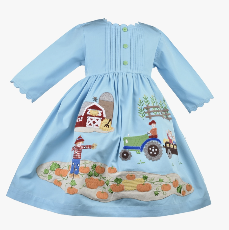 Cotton Kids Pumpkin Patch Dress Teal